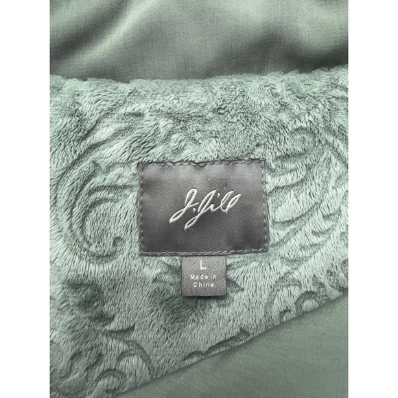 J Jill Womens Large Green Embroidered Puffer Jacket Snap Front Collar - Picture 7 of 16